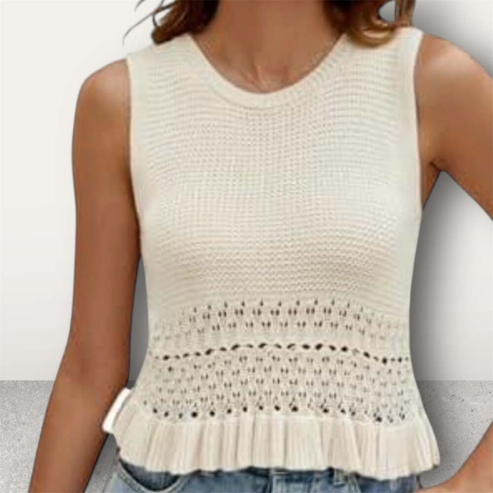Crochet Crop Tank Tops Sleeveless Crew Neck Ruffle Summer Boho Knit Sweater Vest